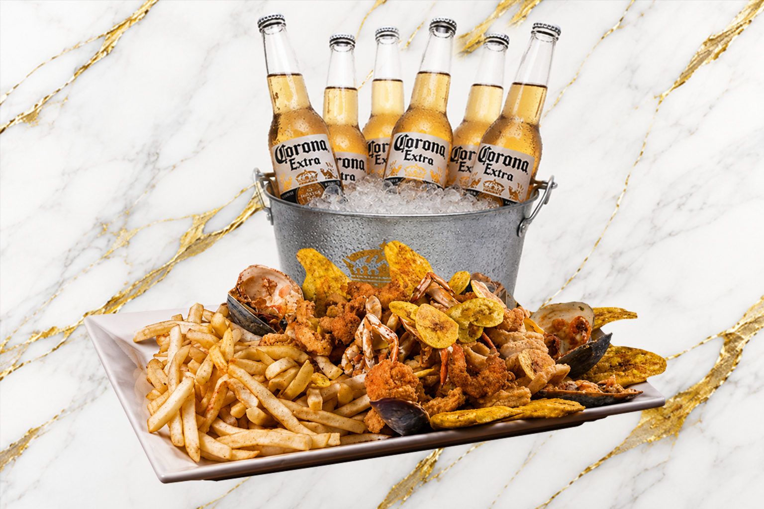 Picada de Mariscos pequeña con cubetazo de cervezas